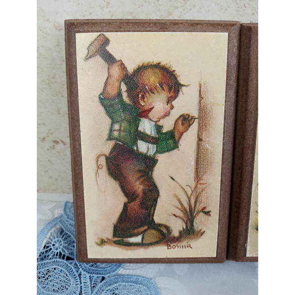 Vintage Bonnie Wall Plaques Set of 3 - Hummel Style Wall Prints 4x6" - Picture 9 of 9